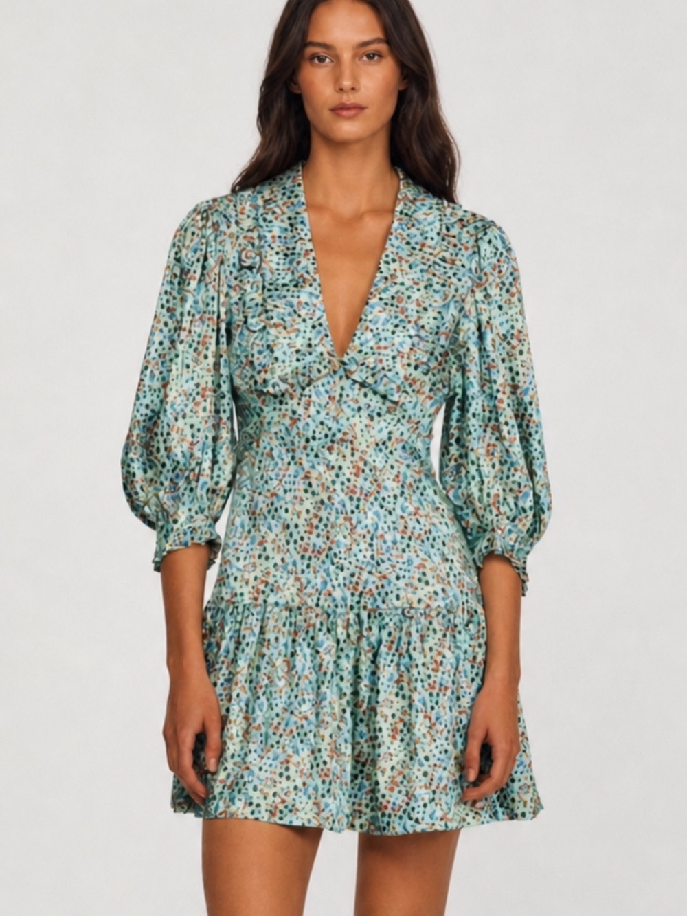 Sandro Silk Floral Mini Dress Green NWT